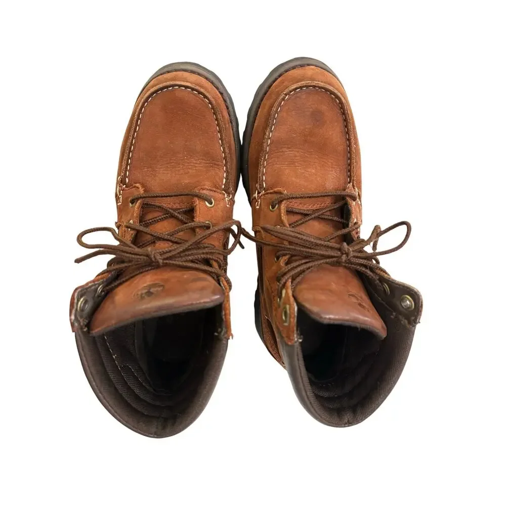 Timberland Boys Boots Size 2 Oakwell Moc-Toe Brown Nubuk Leather Lace-Up Preppy